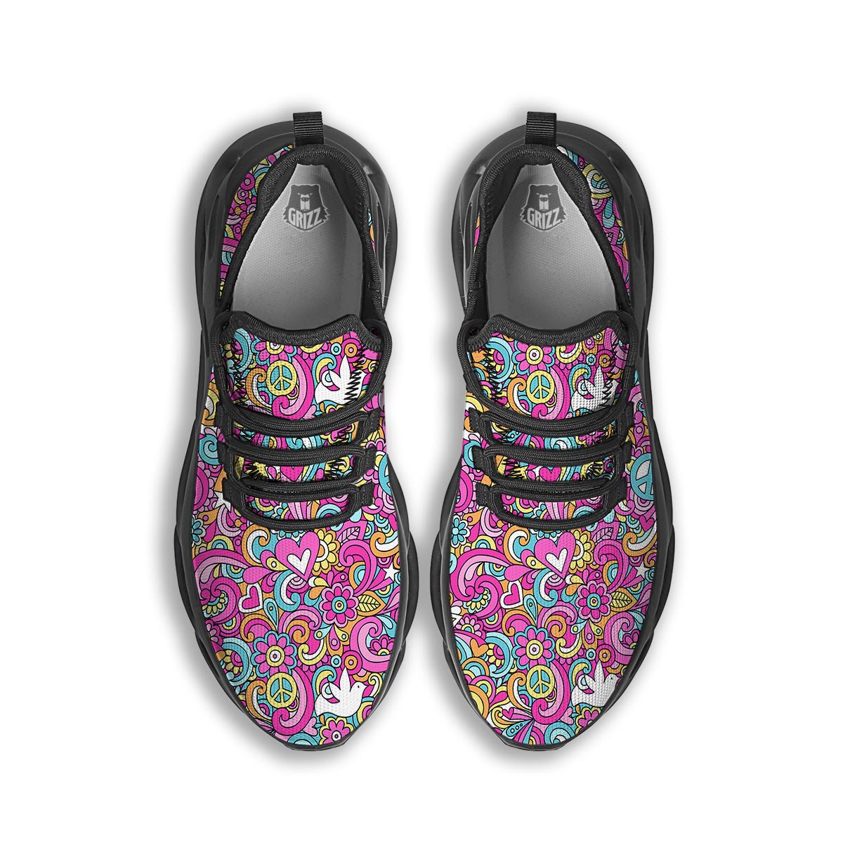 Pink Hippie Psychedelic Black Running Shoes-grizzshop