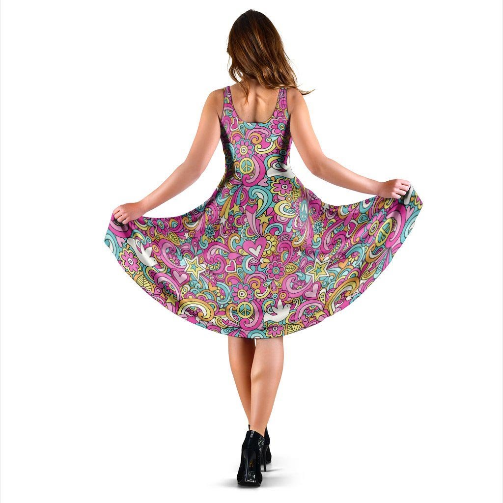Pink Hippie Psychedelic Dress-grizzshop