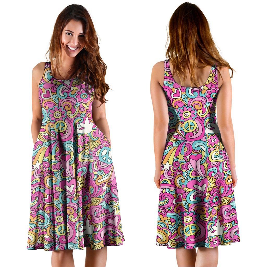 Pink Hippie Psychedelic Dress-grizzshop