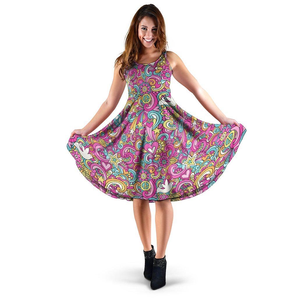 Pink Hippie Psychedelic Dress-grizzshop
