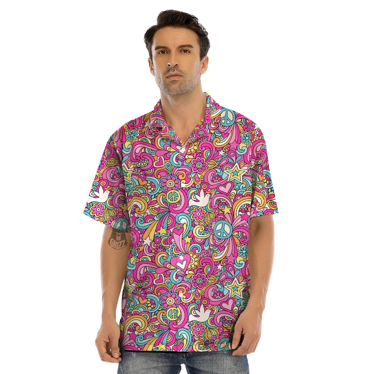 Pink Hippie Psychedelic Men’s Hawaiian Shirt-grizzshop