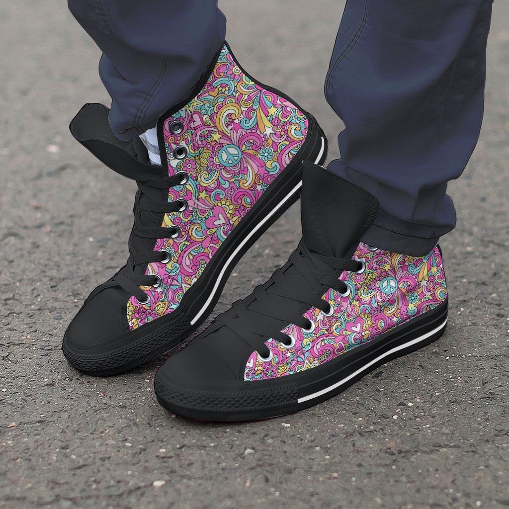 Pink Hippie Psychedelic Men's High Top Shoes-grizzshop