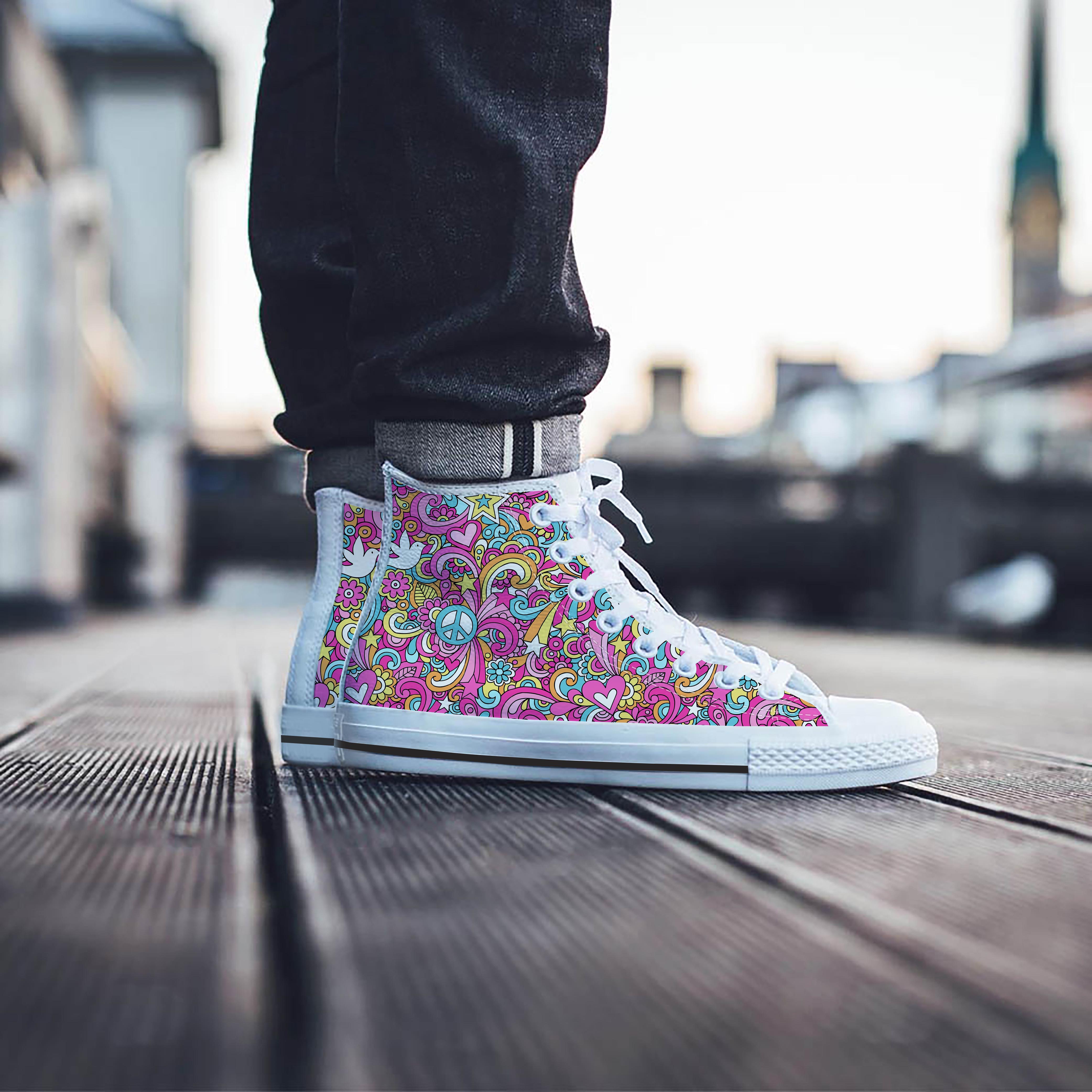 Pink Hippie Psychedelic Men's High Top Shoes-grizzshop