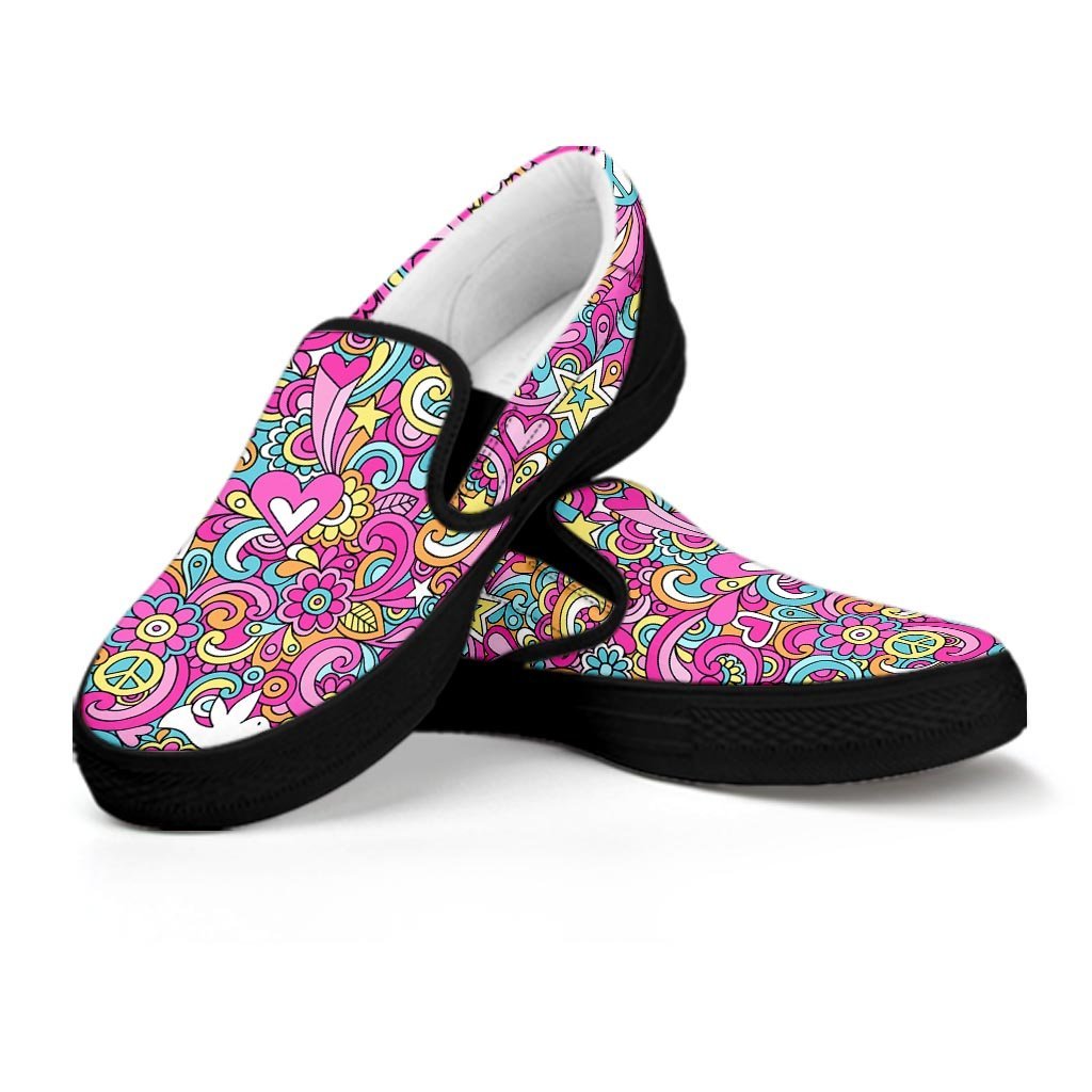 Pink Hippie Psychedelic Men's Slip On Sneakers-grizzshop