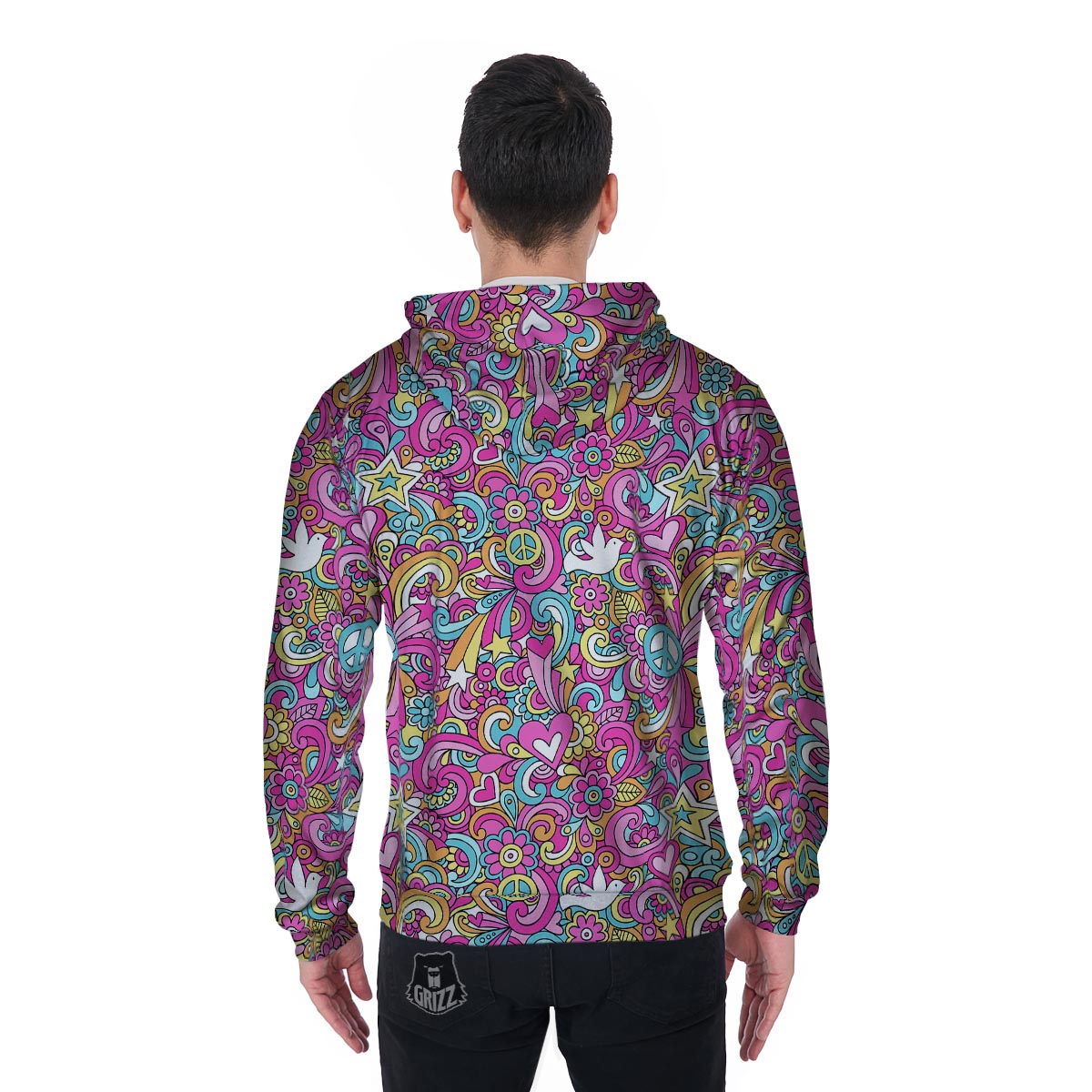 Pink Hippie Psychedelic Men's Zip Up Hoodie-grizzshop