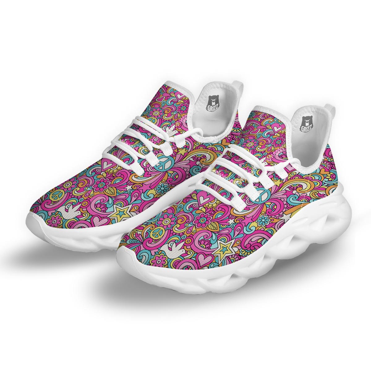 Pink Hippie Psychedelic White Running Shoes-grizzshop