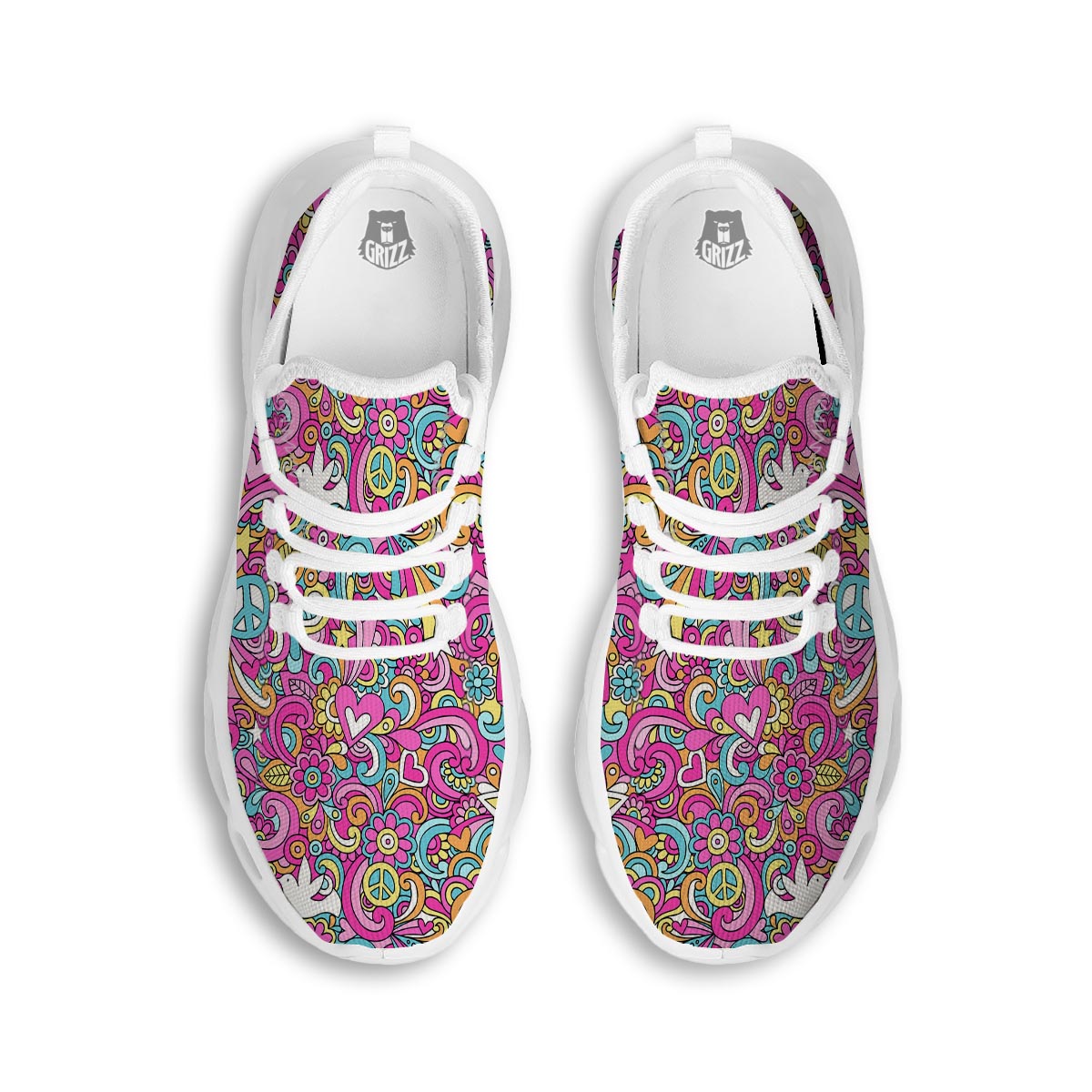 Pink Hippie Psychedelic White Running Shoes-grizzshop