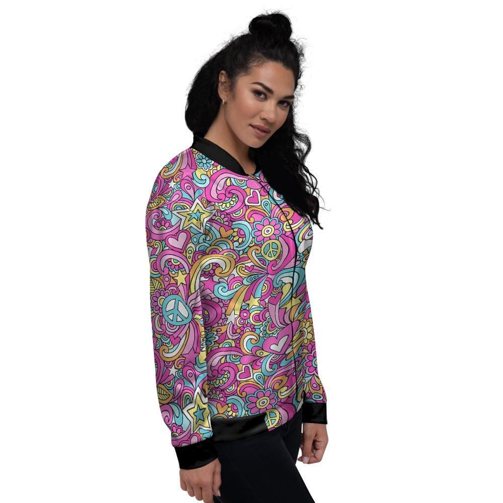 Pink Hippie Psychedelic Women's Bomber Jacket-grizzshop