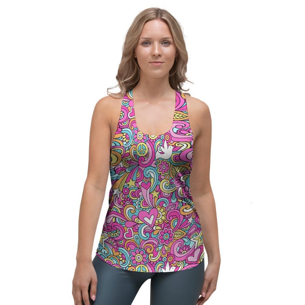 Pink Hippie Psychedelic Women's Racerback Tank Top-grizzshop