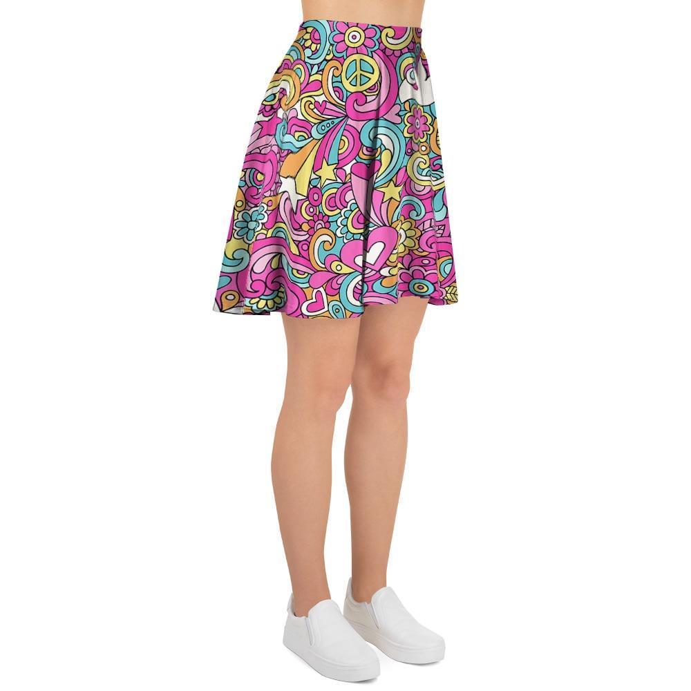Pink Hippie Psychedelic Women's Skirt-grizzshop