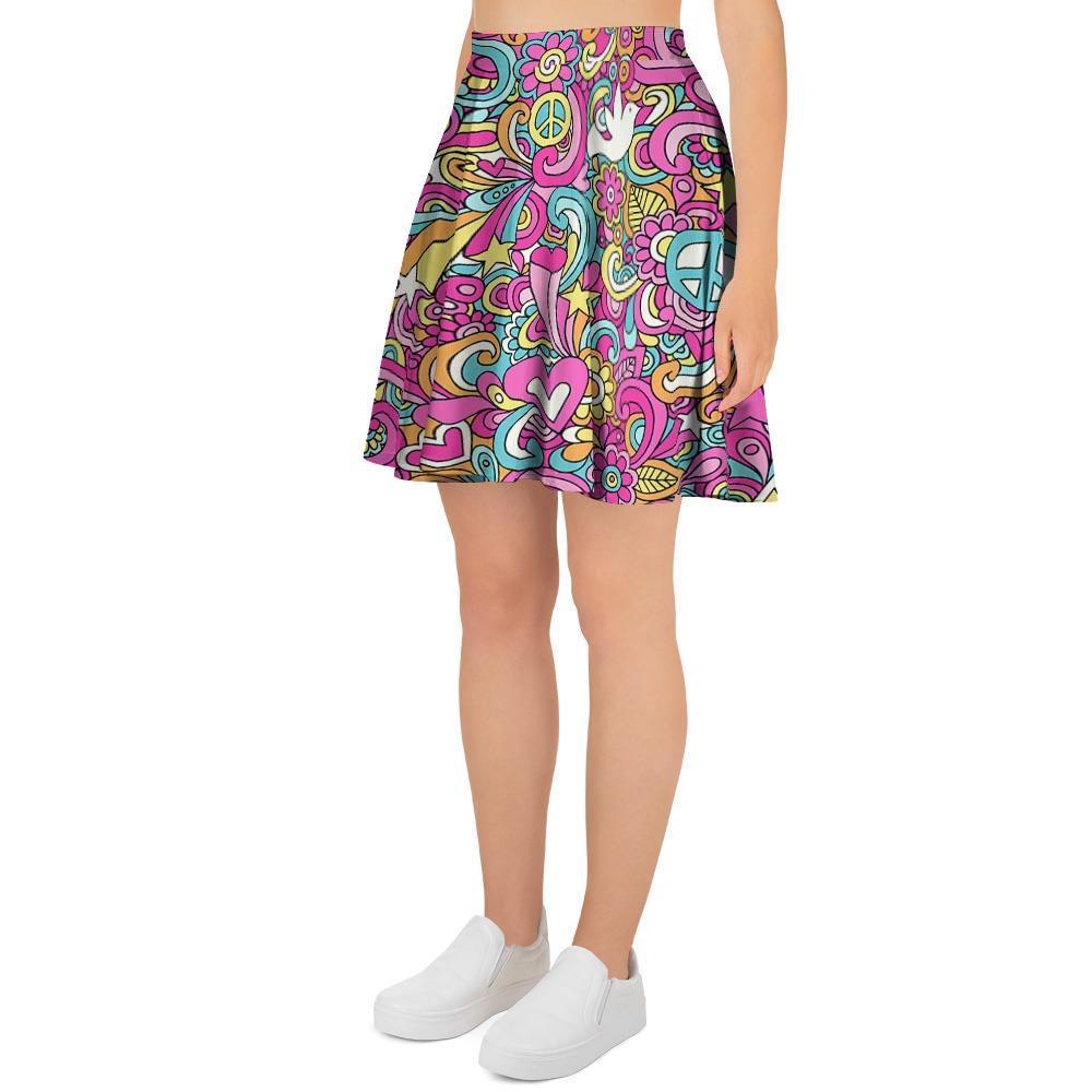 Pink Hippie Psychedelic Women's Skirt-grizzshop
