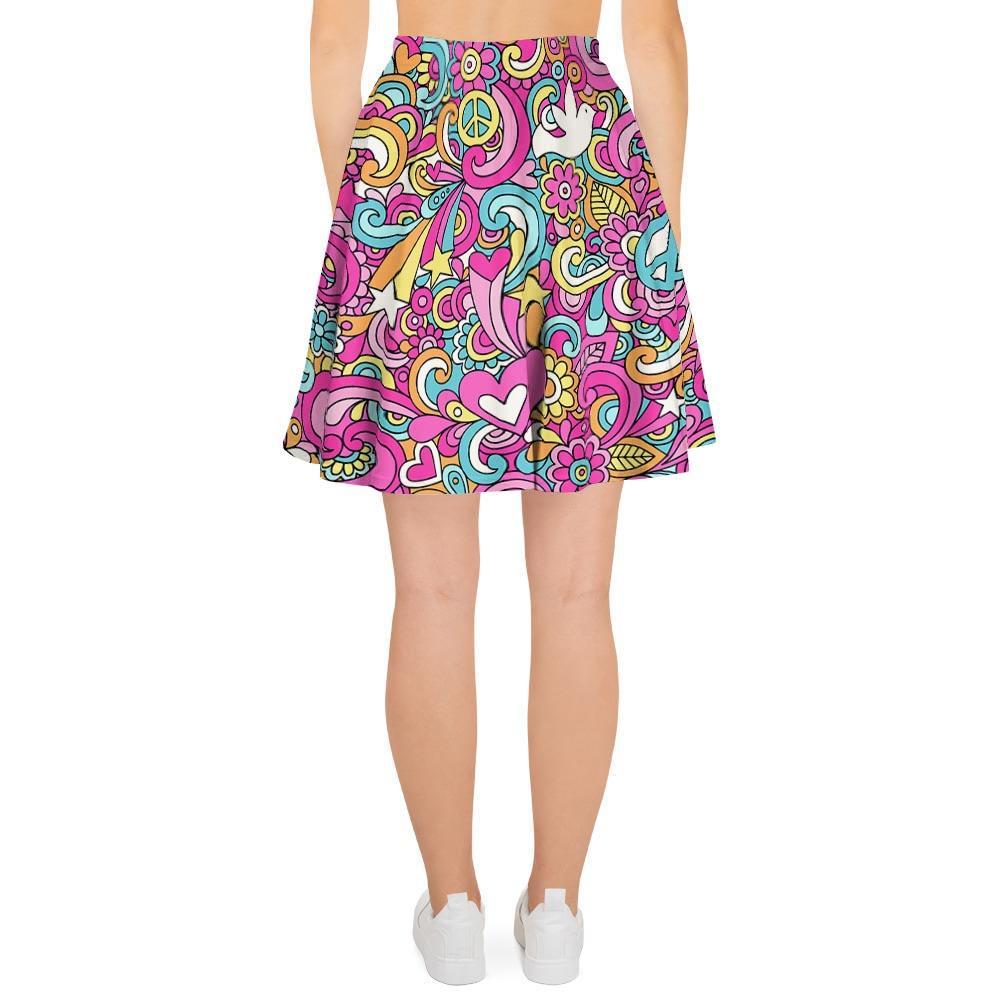Pink Hippie Psychedelic Women's Skirt-grizzshop