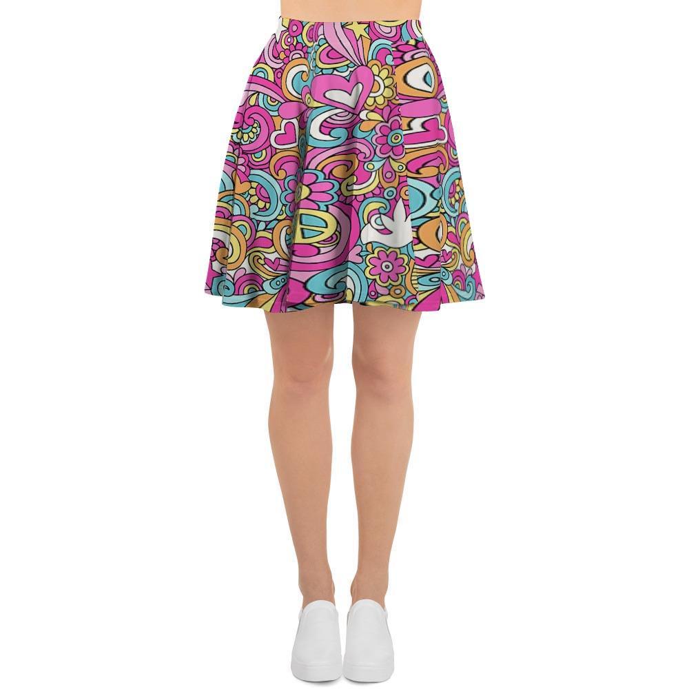 Pink Hippie Psychedelic Women's Skirt-grizzshop