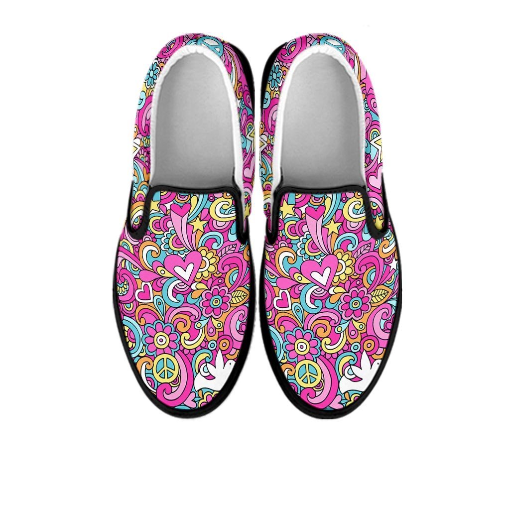 Pink Hippie Psychedelic Women's Slip On Sneakers-grizzshop