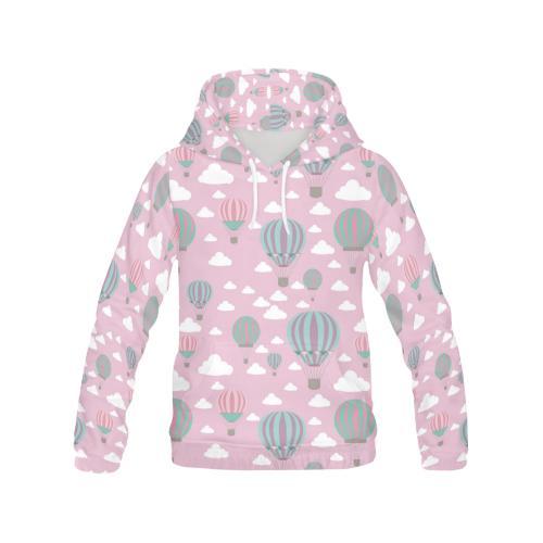 Pink Hot Air Balloon Pattern Print Men Pullover Hoodie-grizzshop