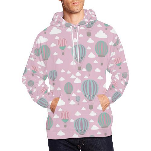 Pink Hot Air Balloon Pattern Print Men Pullover Hoodie-grizzshop