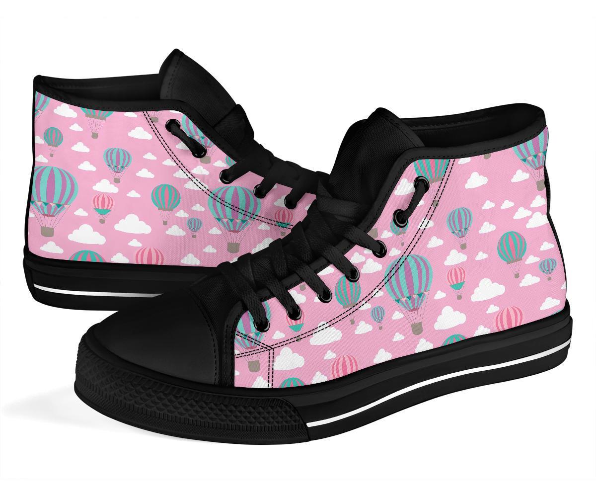 Pink Hot Air Balloon Pattern Print Men Women's High Top Shoes-grizzshop