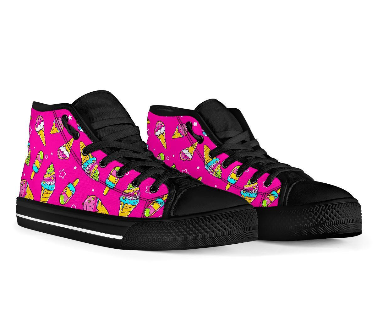Pink Ice Cream Cone Pattern Print Men Women's High Top Shoes-grizzshop