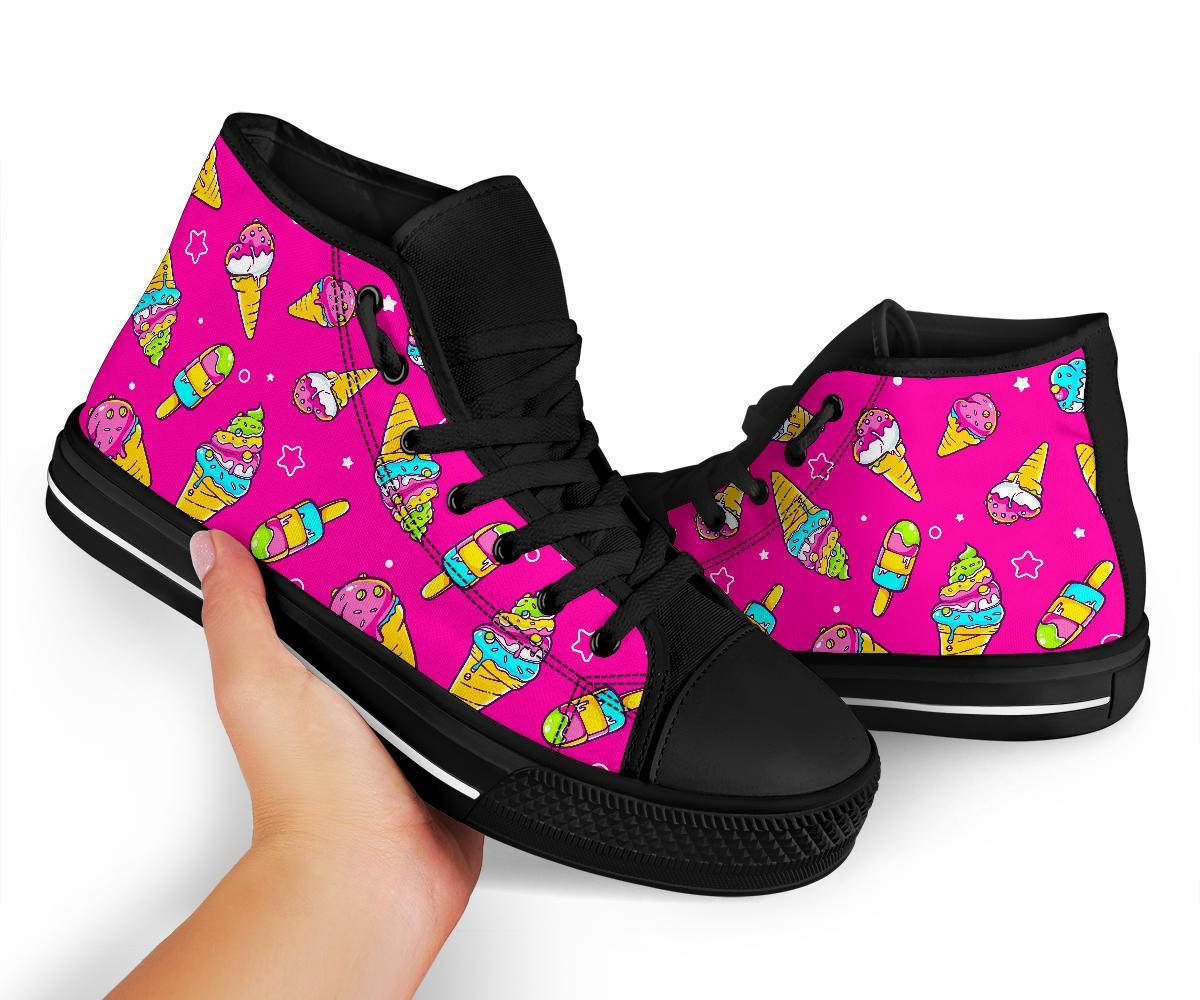 Pink Ice Cream Cone Pattern Print Men Women's High Top Shoes-grizzshop