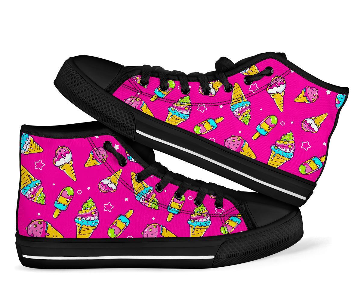 Pink Ice Cream Cone Pattern Print Men Women's High Top Shoes-grizzshop