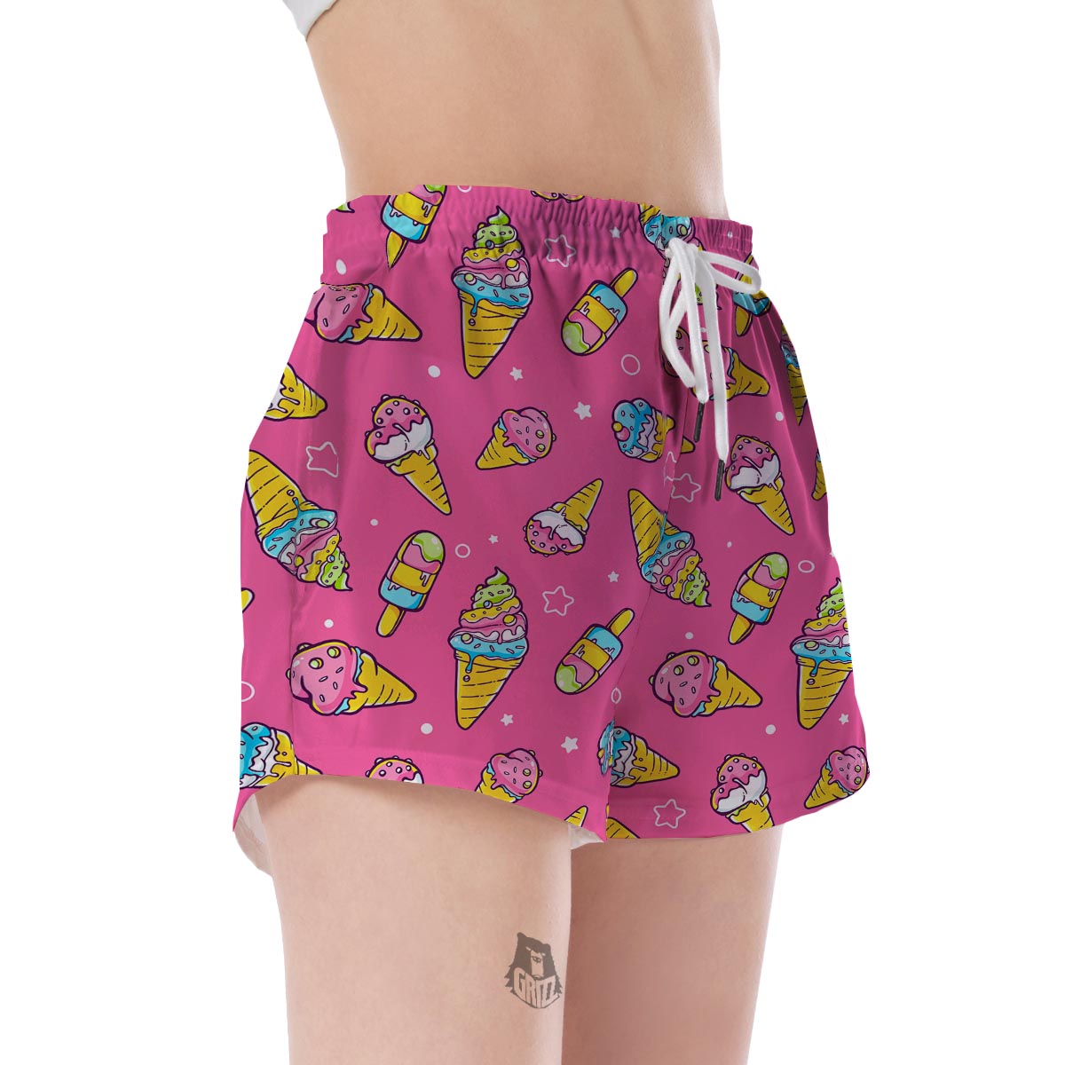 Pink Ice Cream Cone Pattern Print Women's Shorts-grizzshop