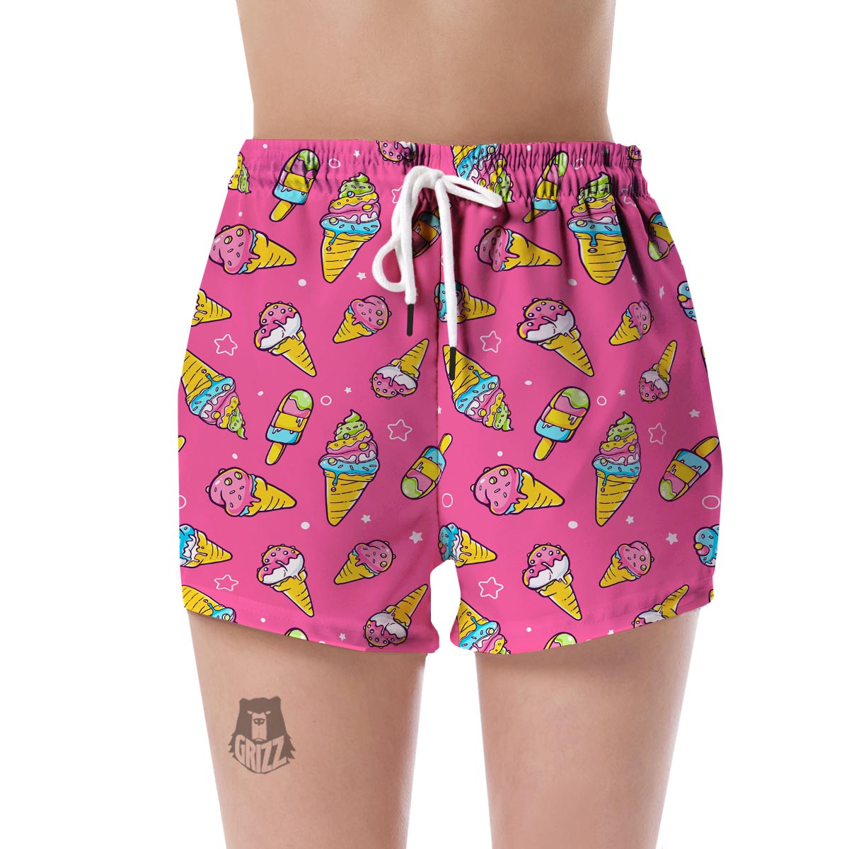 Pink Ice Cream Cone Pattern Print Women's Shorts-grizzshop