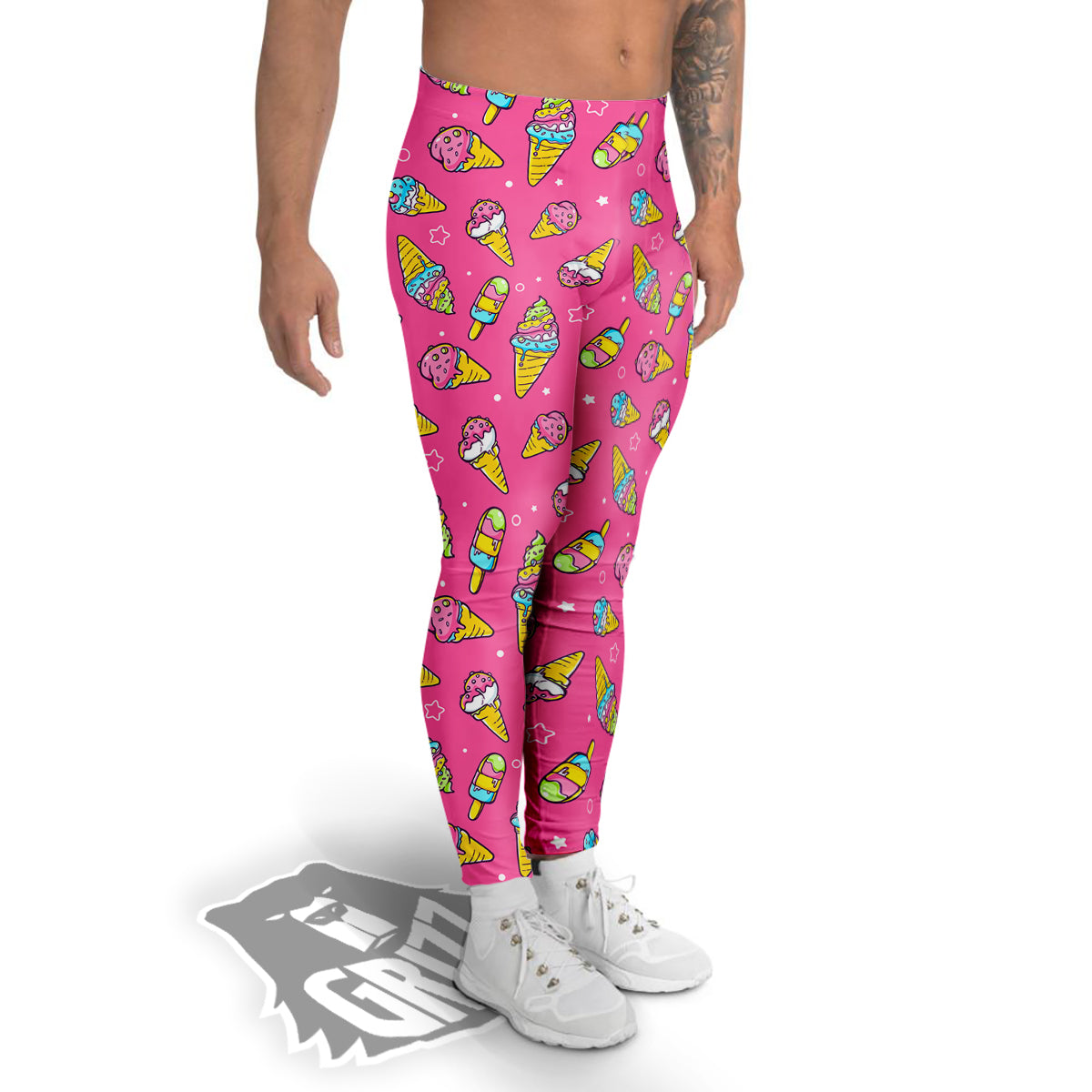 Pink Ice Creams Cute Print Pattern Men's Leggings-grizzshop