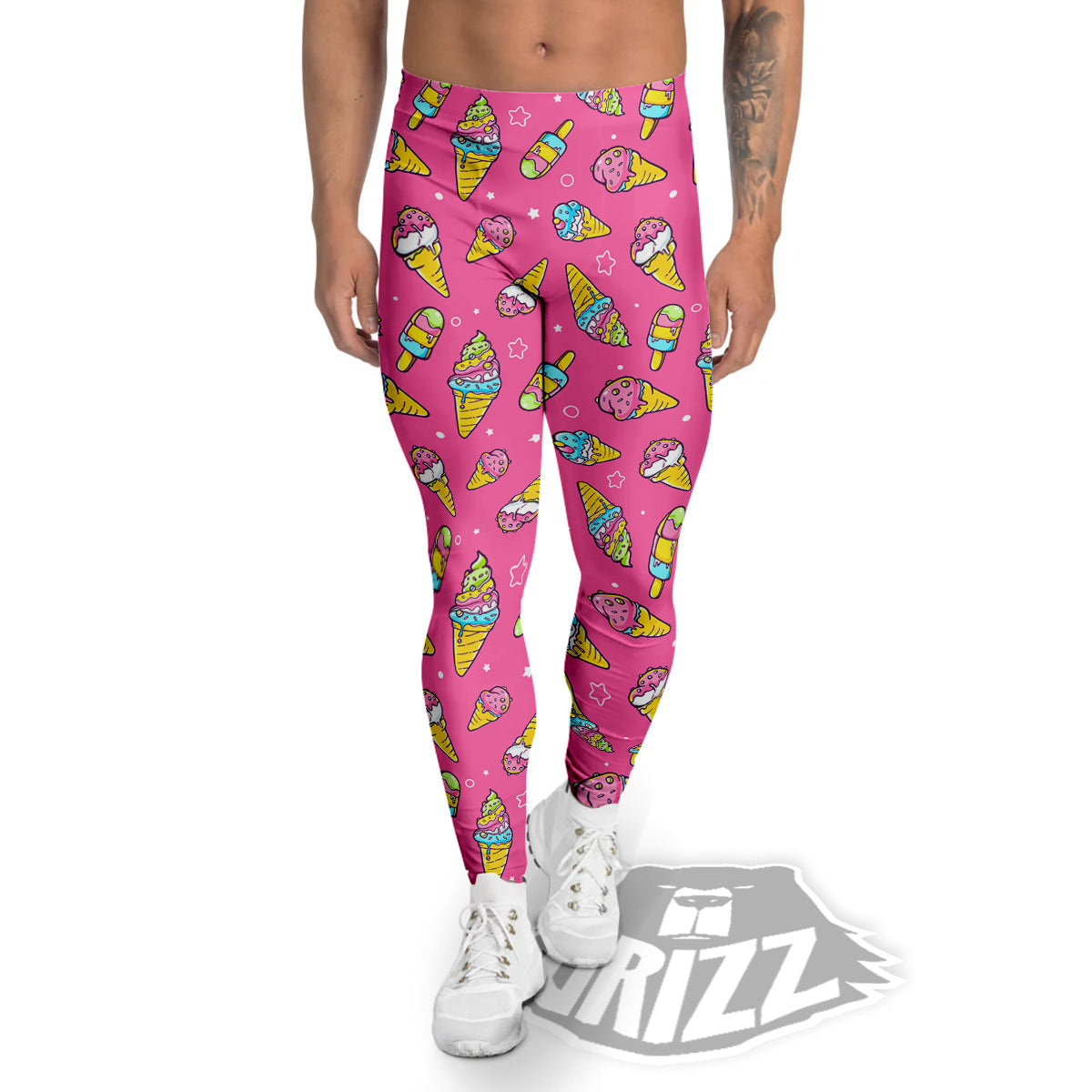 Pink Ice Creams Cute Print Pattern Men's Leggings-grizzshop