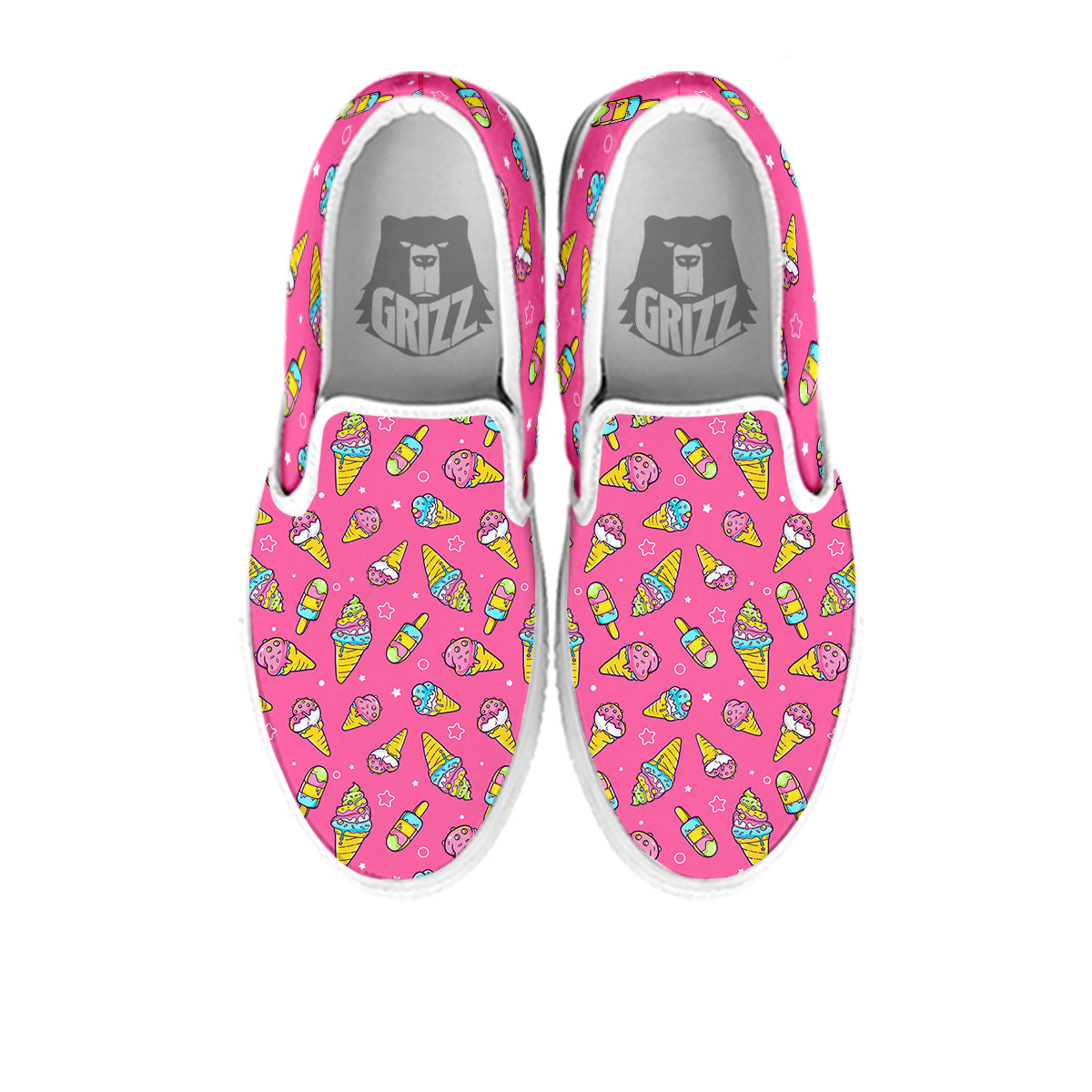 Pink Ice Creams Cute Print Pattern White Slip On Shoes-grizzshop