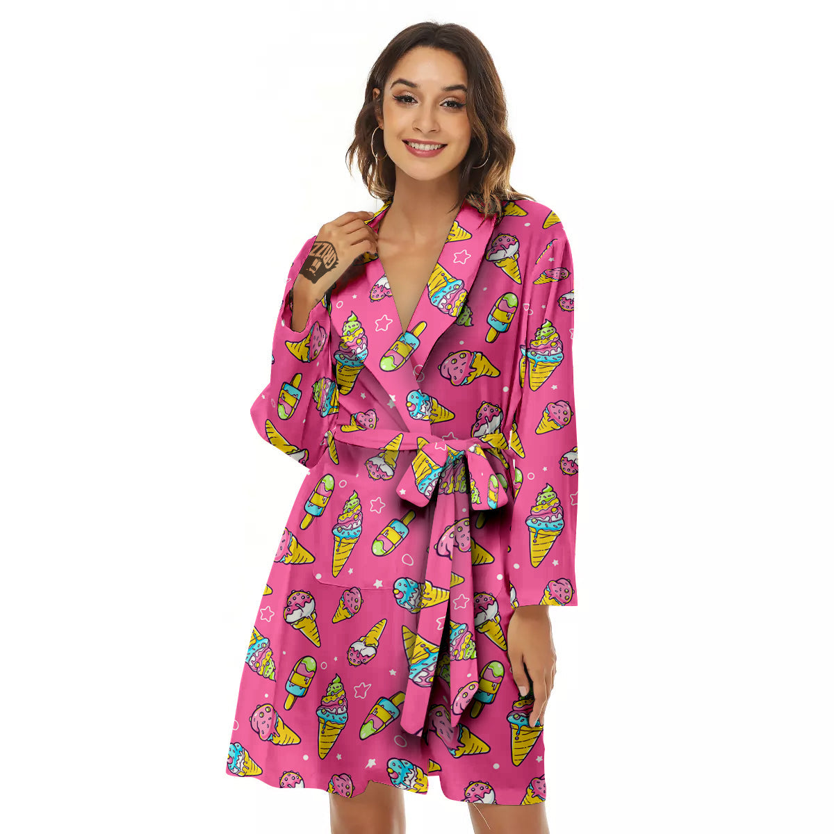 Pink Ice Creams Cute Print Pattern Women's Robe-grizzshop