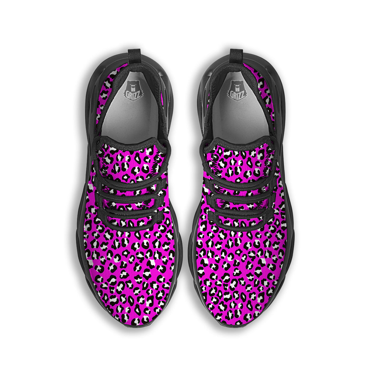 Pink Leopard Print Pattern Black Running Shoes-grizzshop