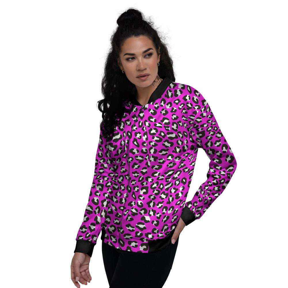 Pink Leopard Print Pattern Women's Bomber Jacket-grizzshop