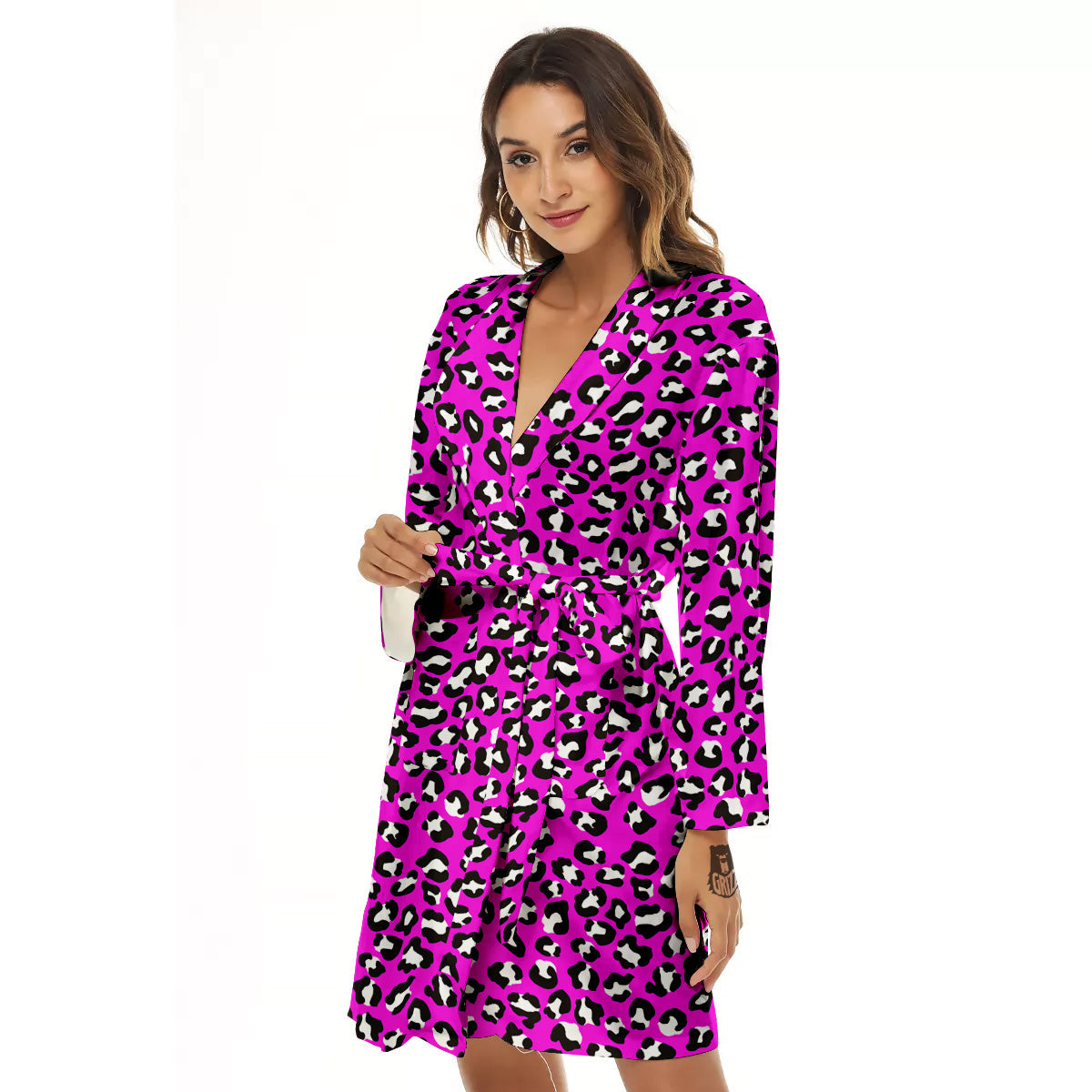 Pink Leopard Print Pattern Women's Robe-grizzshop