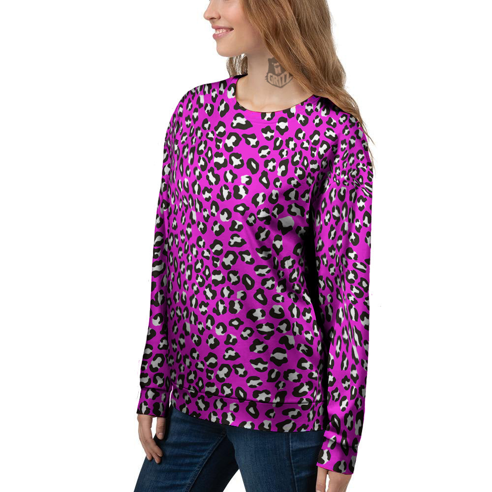 Pink Leopard Print Pattern Women's Sweatshirt-grizzshop