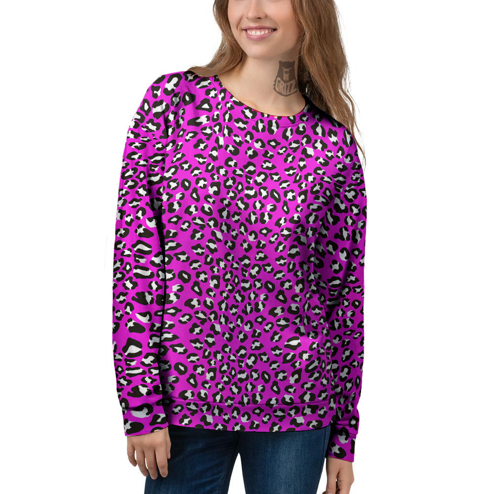 Pink Leopard Print Pattern Women's Sweatshirt-grizzshop