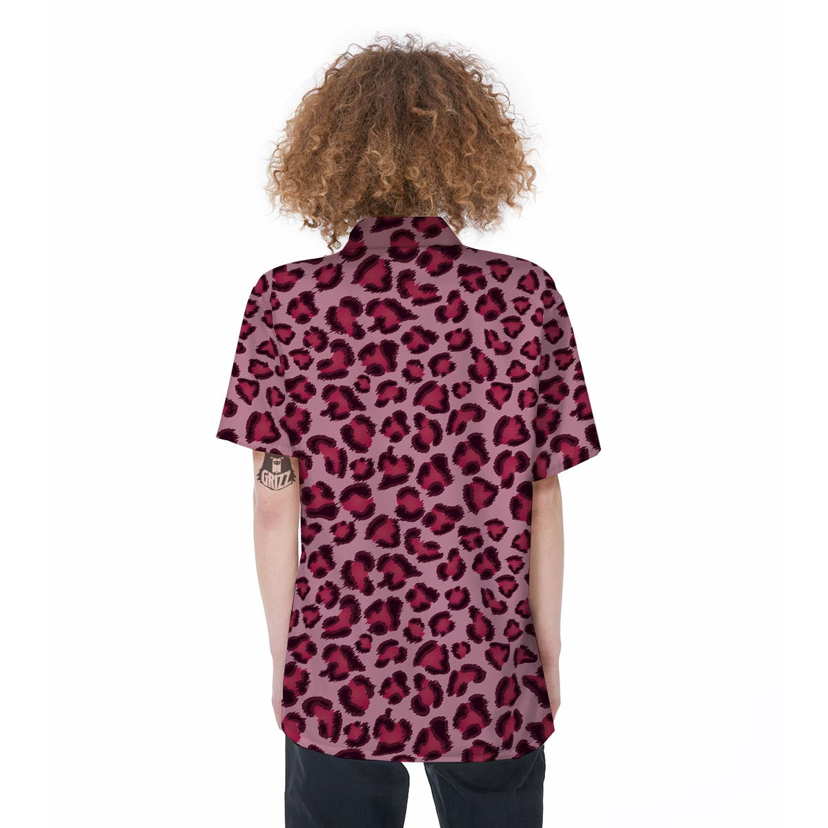 Pink Leopard Print Women's Short Sleeve Shirts-grizzshop