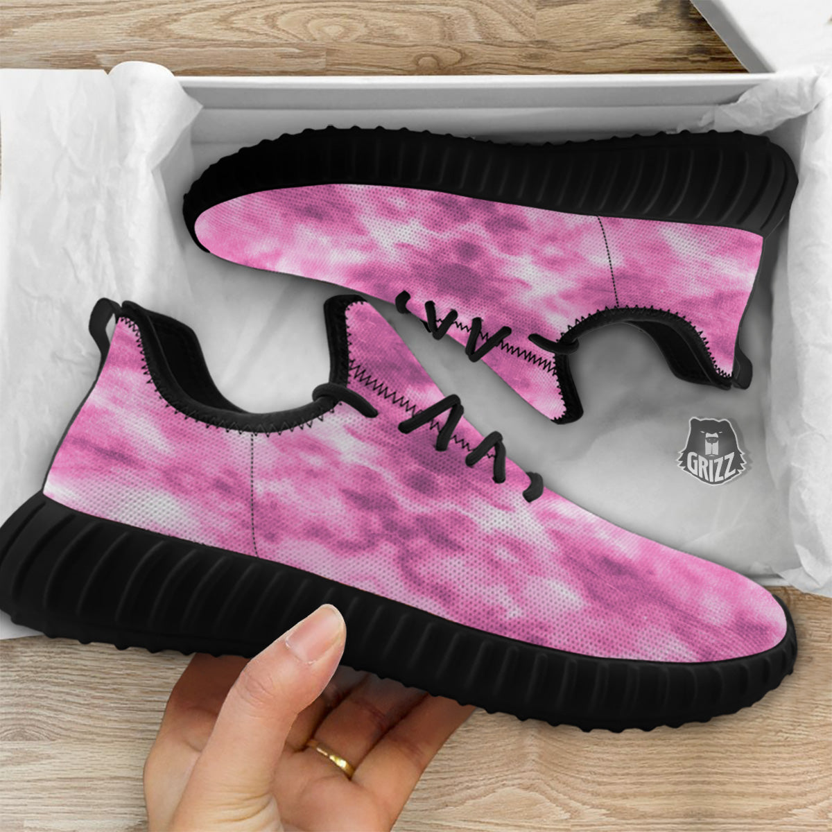 Pink Magenta Acrylic Print Pattern Black Walking Shoes-grizzshop
