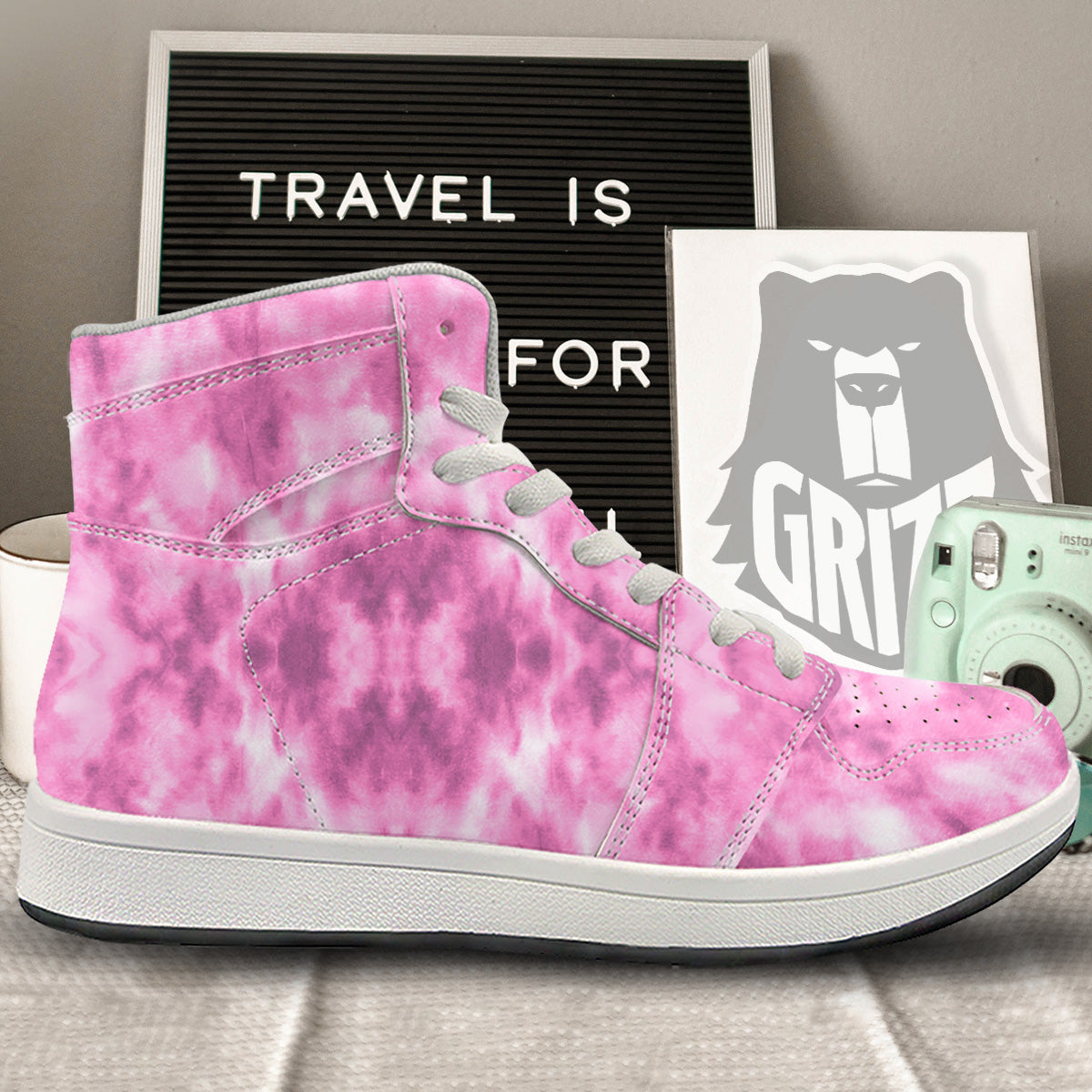 Pink Magenta Acrylic Print Pattern High Top Sneakers-grizzshop