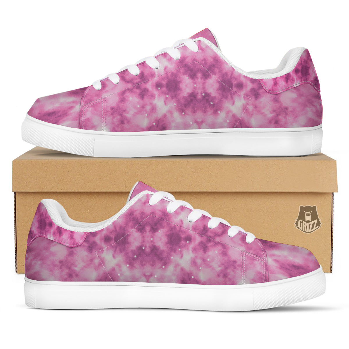 Pink Magenta Acrylic Print Pattern White Low Top Sneakers-grizzshop