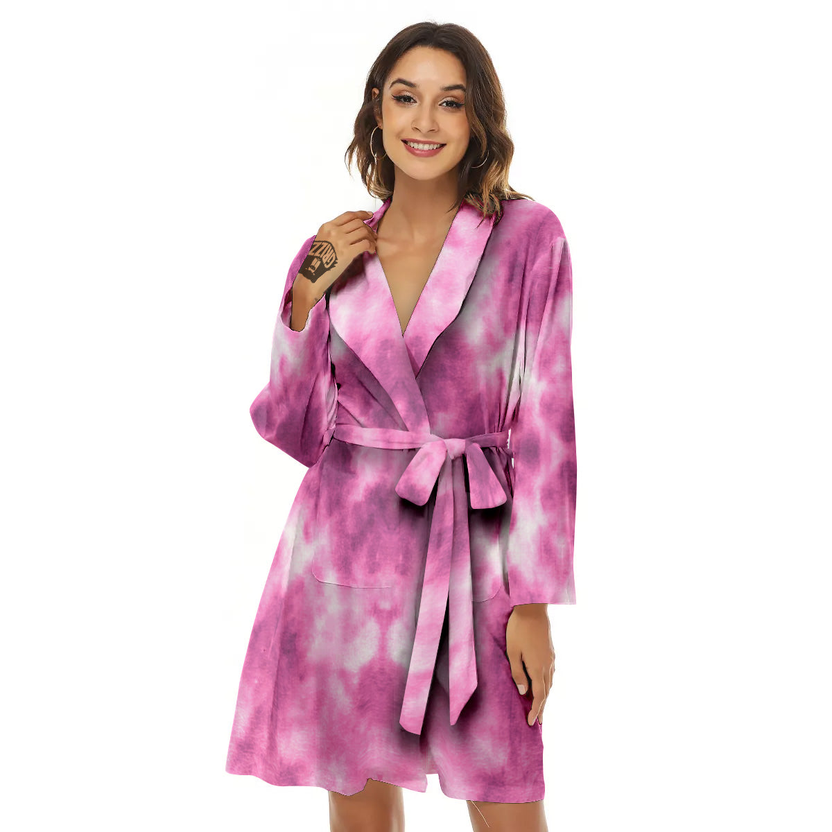 Pink Magenta Acrylic Print Pattern Women's Robe-grizzshop