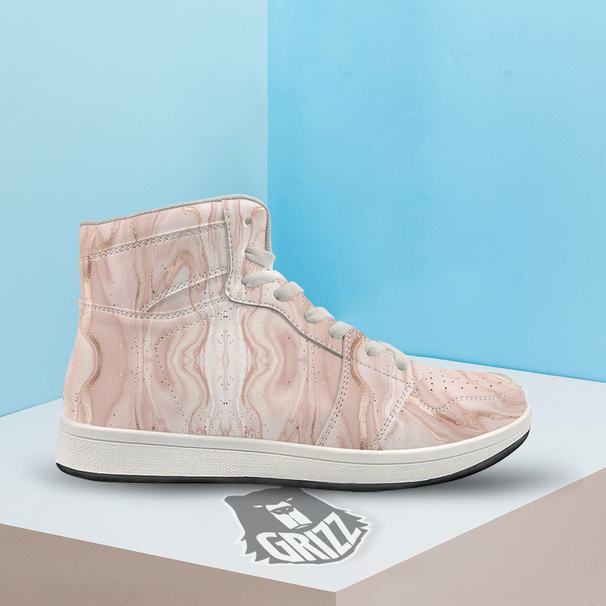 Pink Marble Print Pattern High Top Sneakers-grizzshop