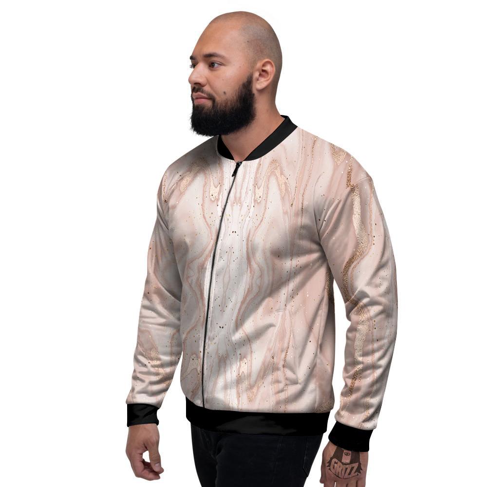 Pink Marble Print Pattern Men's Bomber Jacket-grizzshop