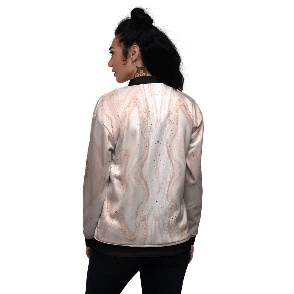 Pink Marble Print Pattern Women's Bomber Jacket-grizzshop