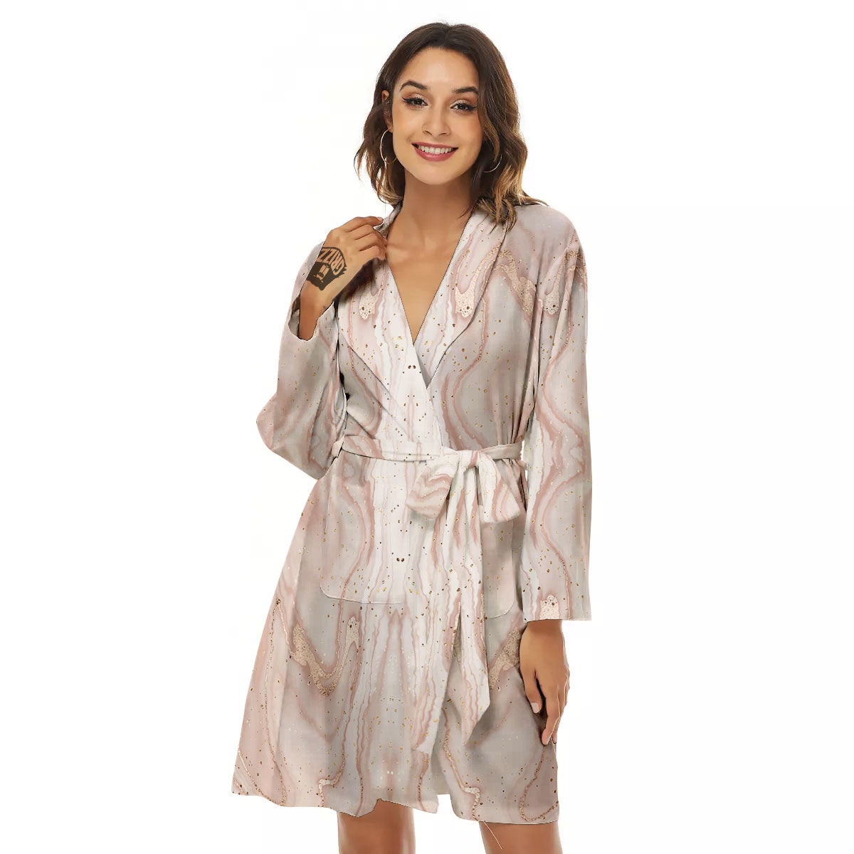 Pink Marble Print Pattern Women's Robe-grizzshop