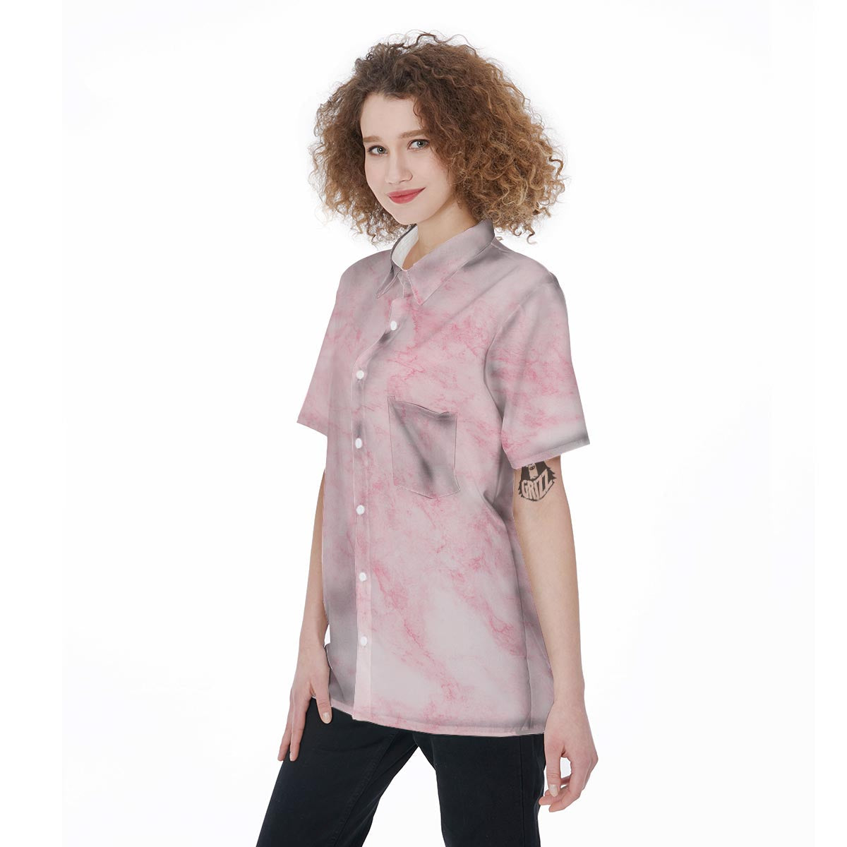 Pink Marble Women's Short Sleeve Shirts-grizzshop