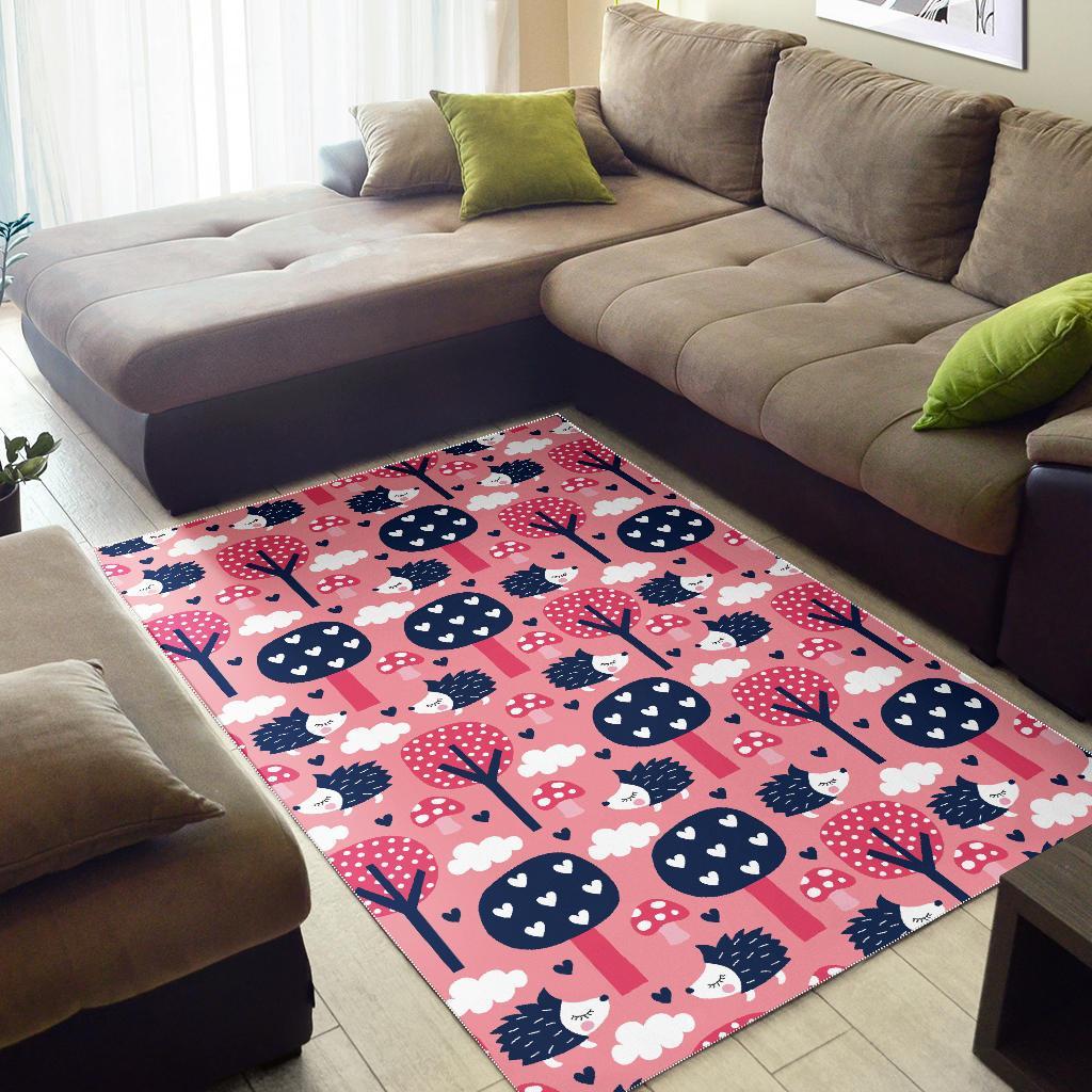 Pink Mushroom Three Hedgehogs Floor Mat-grizzshop