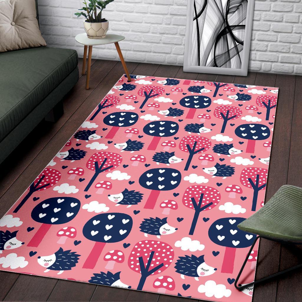 Pink Mushroom Three Hedgehogs Floor Mat-grizzshop