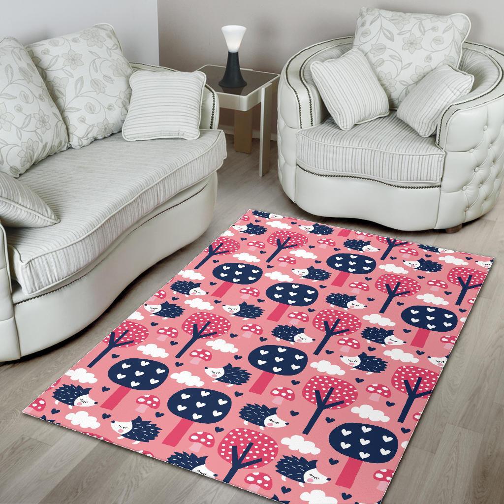 Pink Mushroom Three Hedgehogs Floor Mat-grizzshop