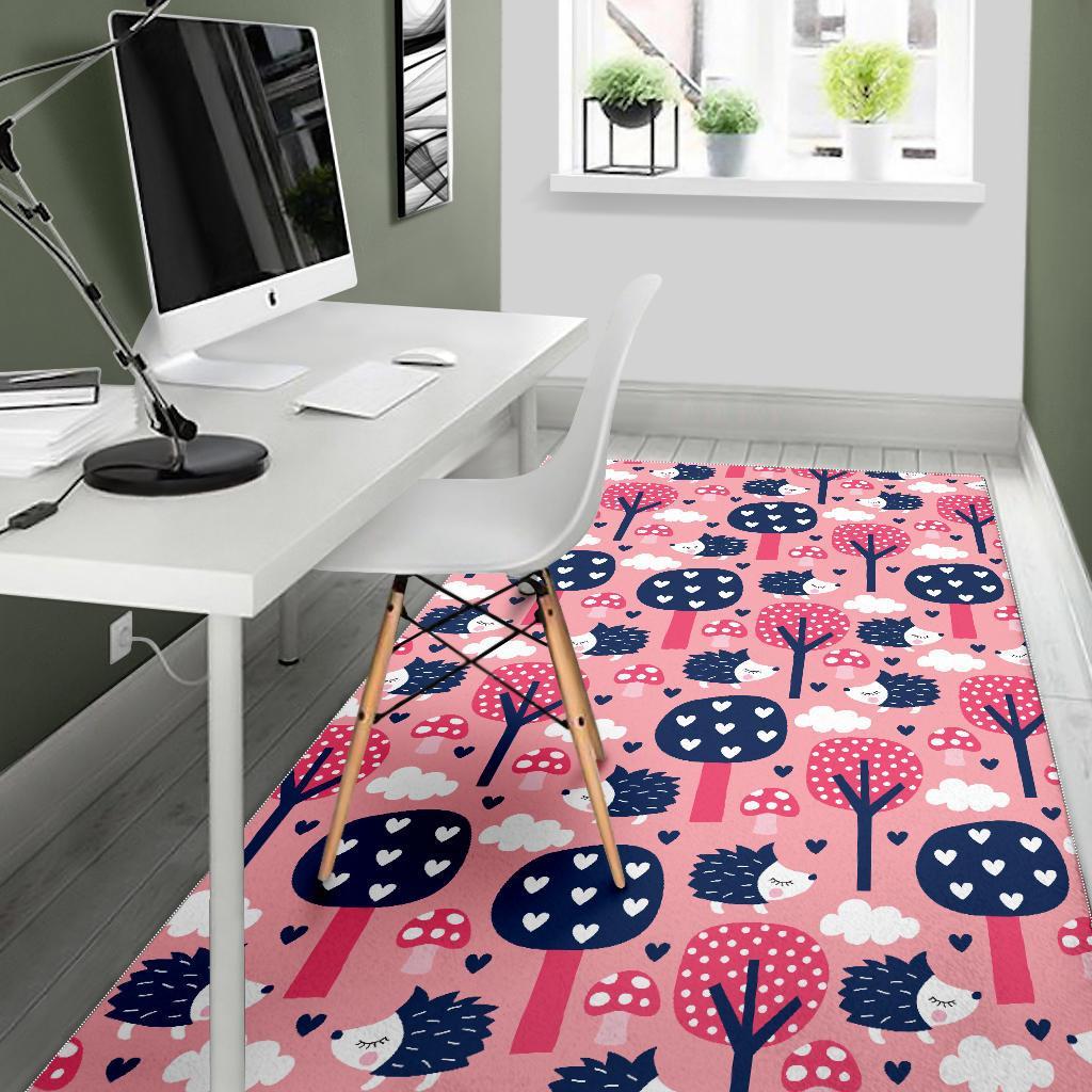 Pink Mushroom Three Hedgehogs Floor Mat-grizzshop