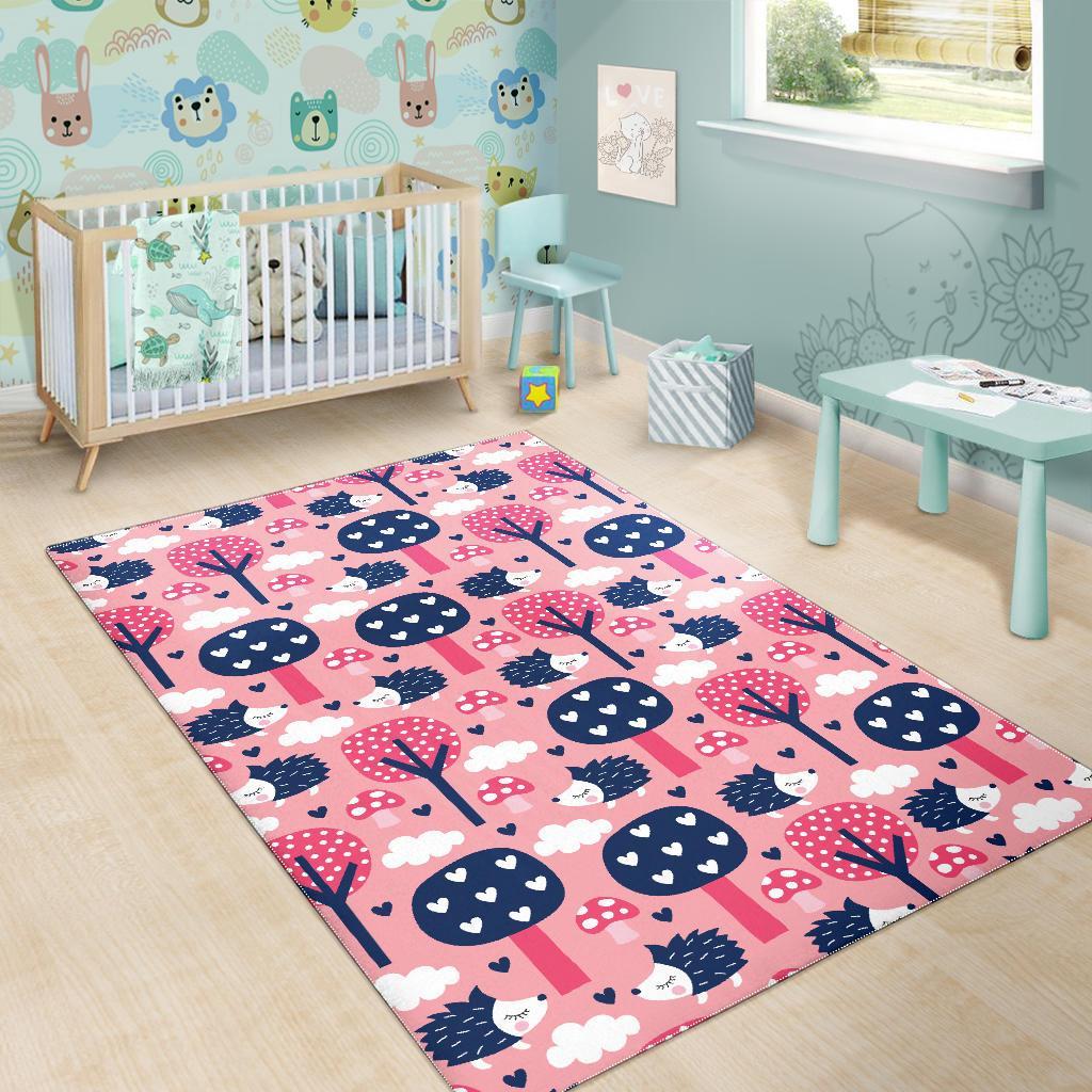 Pink Mushroom Three Hedgehogs Floor Mat-grizzshop